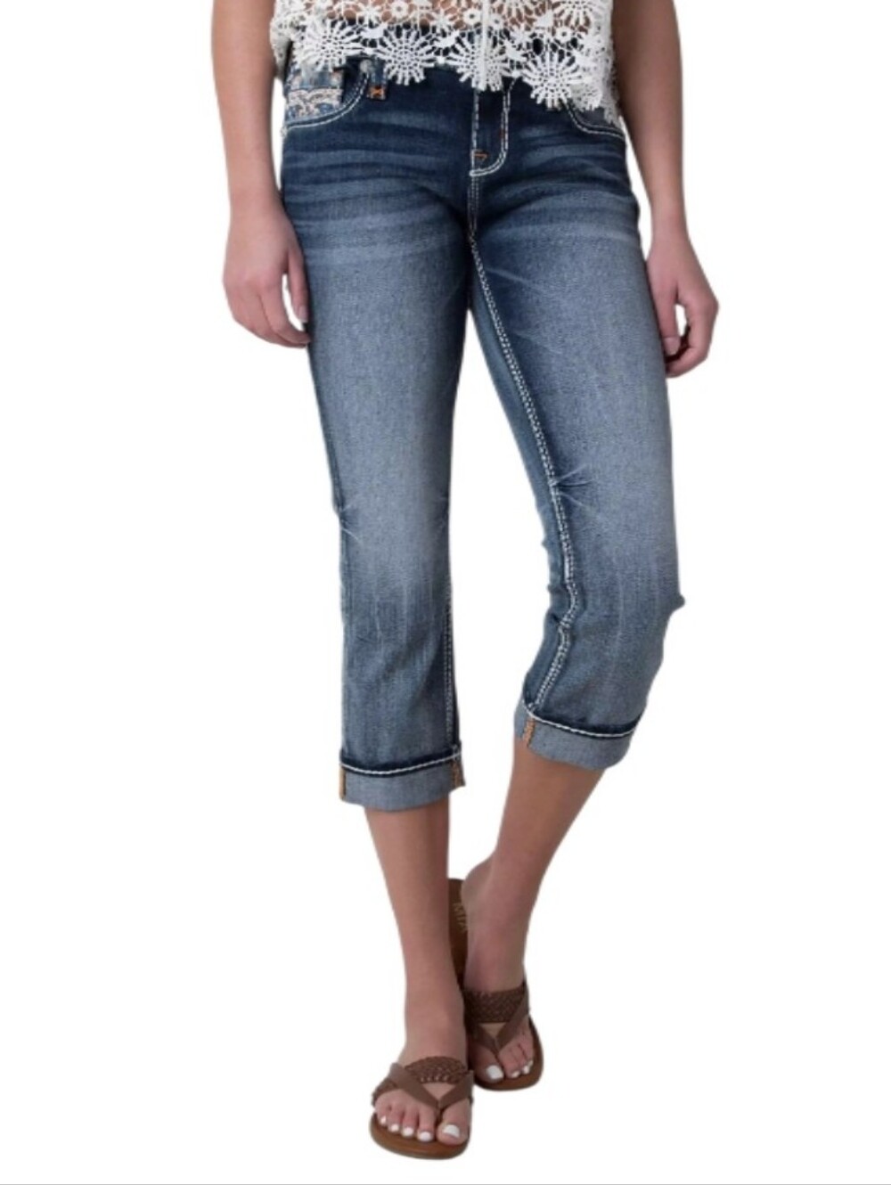 Rock Revival Delara Mid-Rise Curvy Crop Cuffed Denim Jeans
